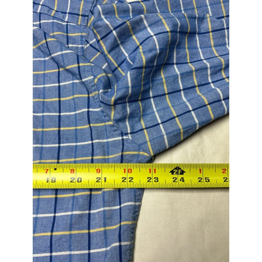 J. Crew Mens Slim Broken-In Oxford Blue Plaid Organic Cotton‎ Shirt Large L